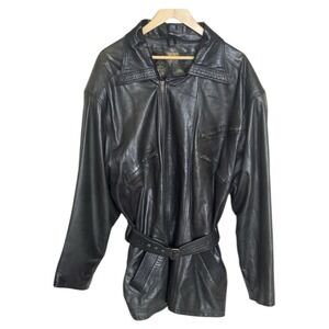 VTG Gianni Versace Black Leather Jacket  Belted Soft Full Zip Men's 54/2XL Black